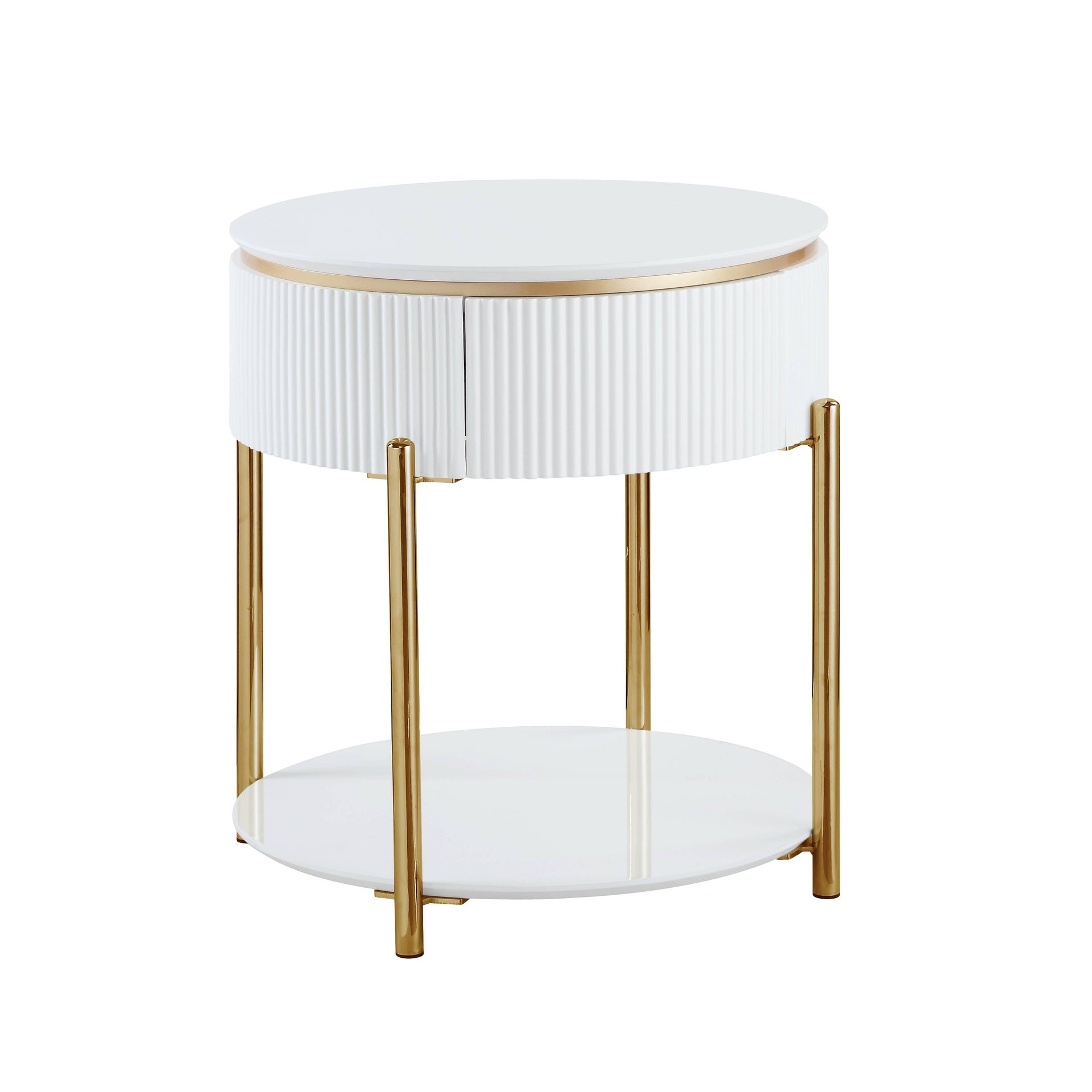 Daveigh White High Gloss & Gold Finish End Table