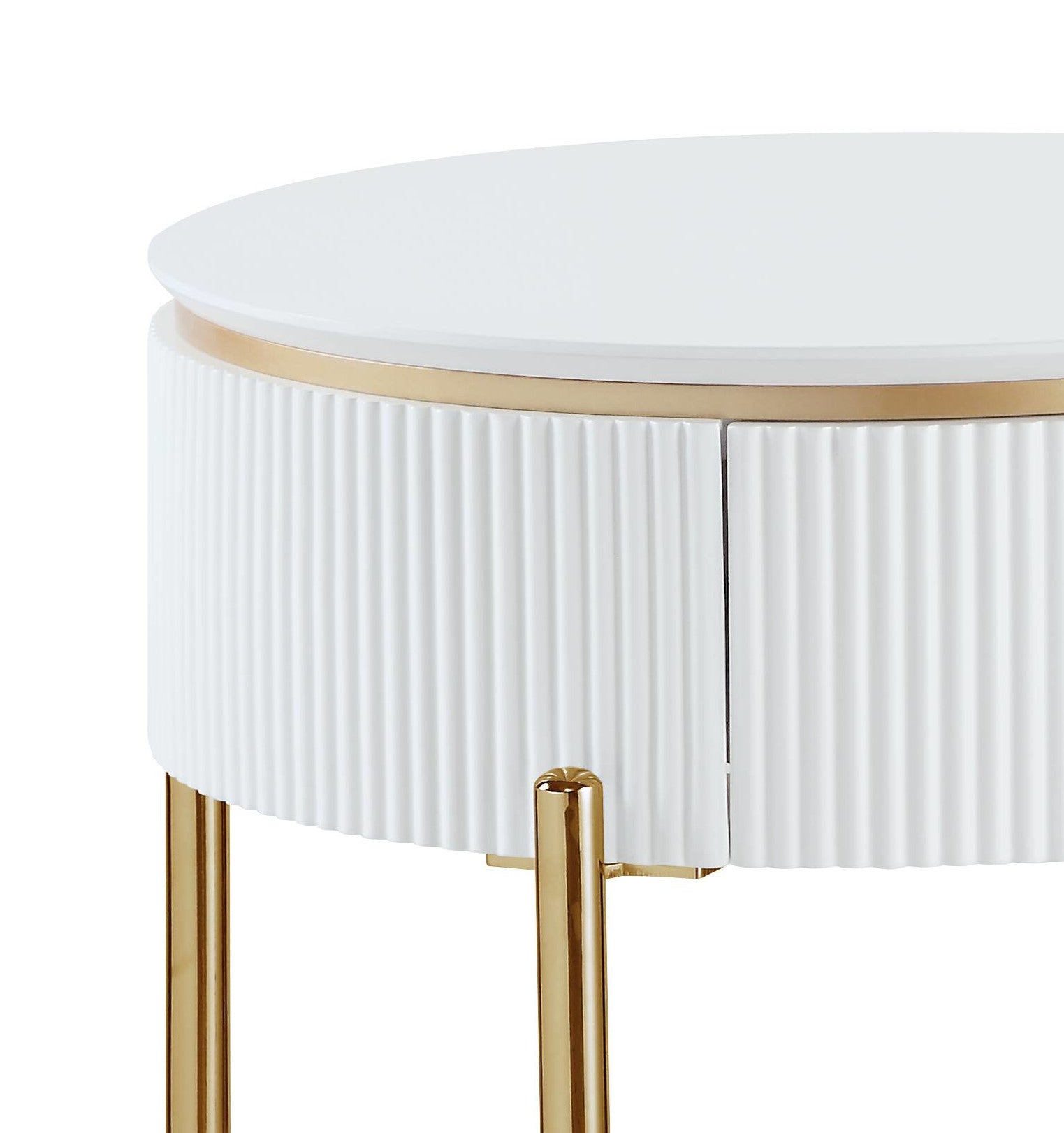 Daveigh White High Gloss & Gold Finish End Table