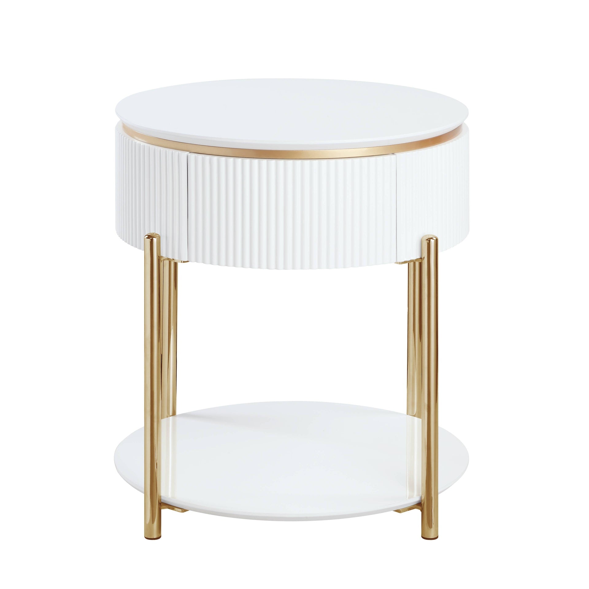 Daveigh White High Gloss & Gold Finish End Table