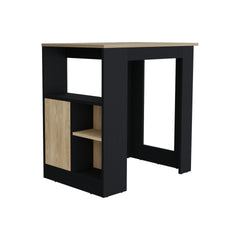 Stirling Kitchen Island with 1-Door Cabinet Push to open System and Side Shelves Black -  Natural Oak