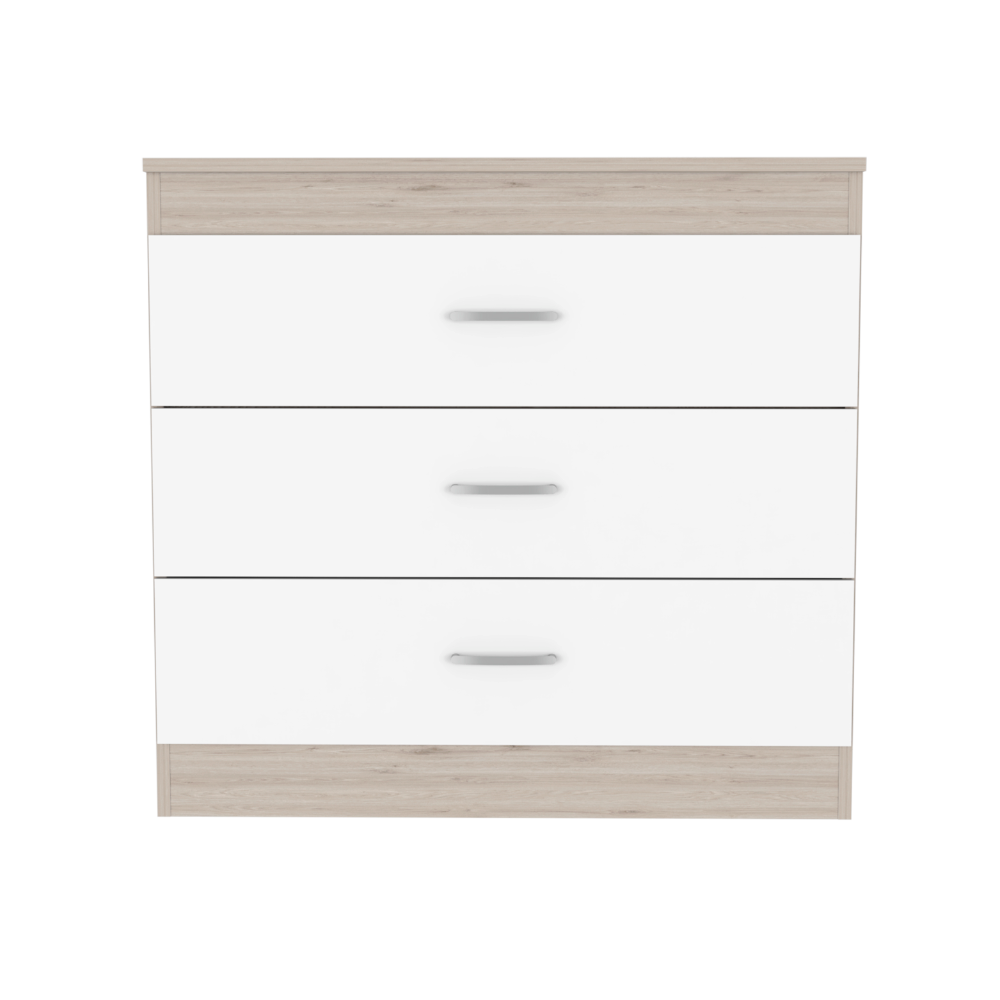Melia Three Drawer Dresser, Superior Top, Metal Hardware -Light Gray / White