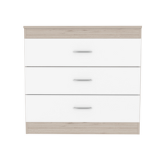 Melia Three Drawer Dresser, Superior Top, Metal Hardware -Light Gray / White