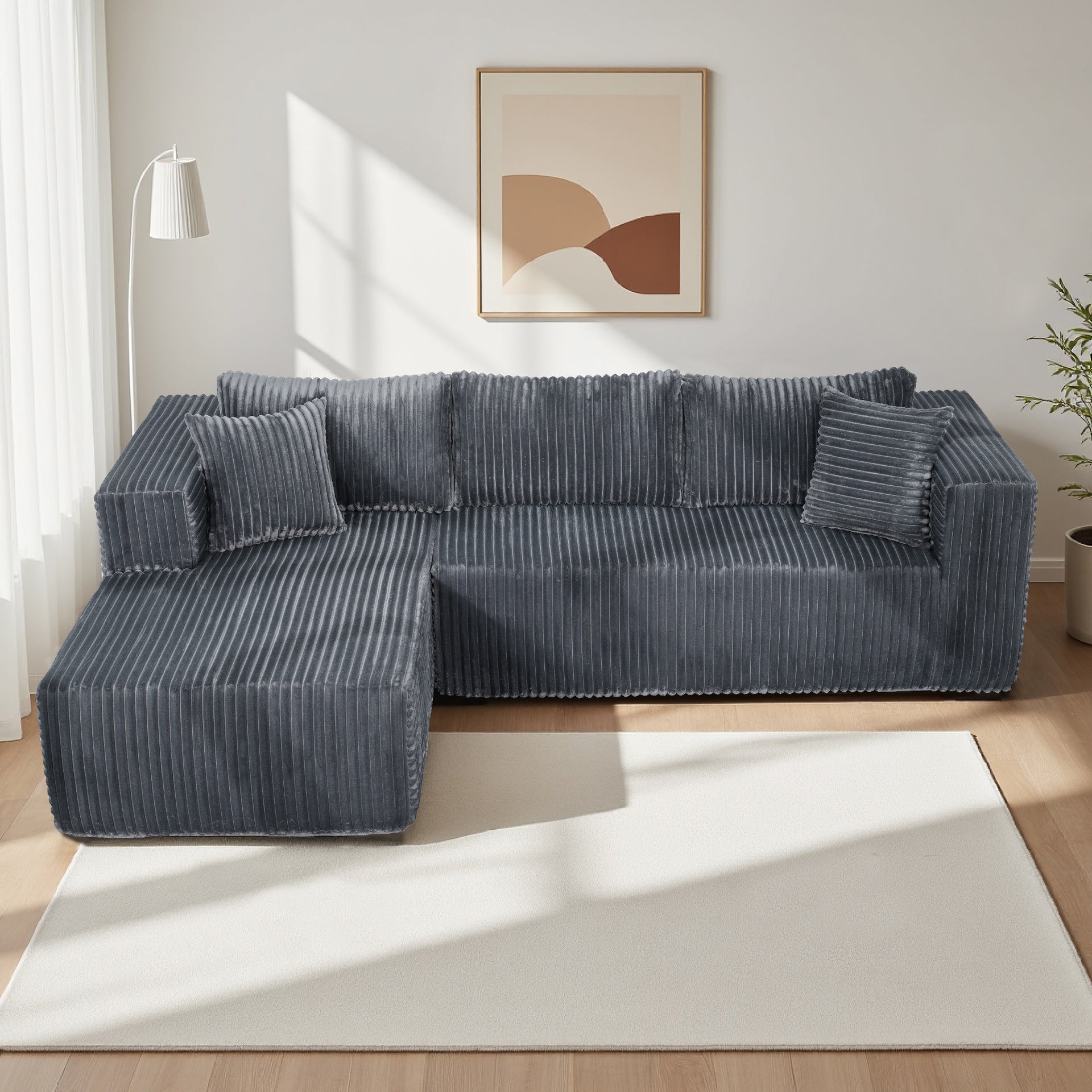 105" L-Shaped Modular Compression Sofa, Plush Upholstery, All-Foam Structure (No Springs), Vacuum-Packed, Space-Saving for Living Room, Bedroom, Apartment  (Right Chaise)