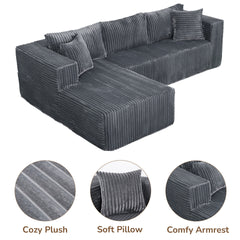 105" L-Shaped Modular Compression Sofa, Plush Upholstery, All-Foam Structure (No Springs), Vacuum-Packed, Space-Saving for Living Room, Bedroom, Apartment  (Right Chaise)