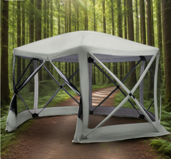 6-Sided Hexagon Pop Up Party Tent Gazebo with Mesh Netting Walls & Shaded Interior, 12' x 12', Beige
