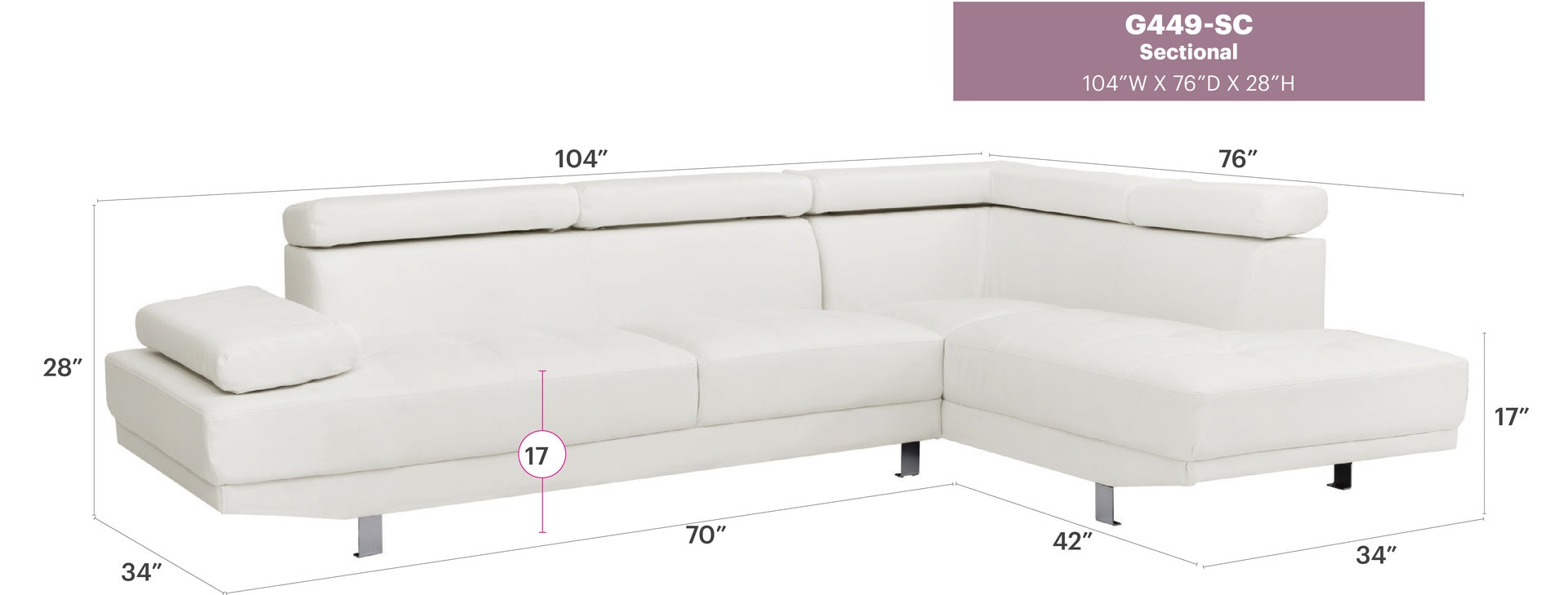 Riveredge G449-SC Sectional  ( Without Ottoman) , WHITE
