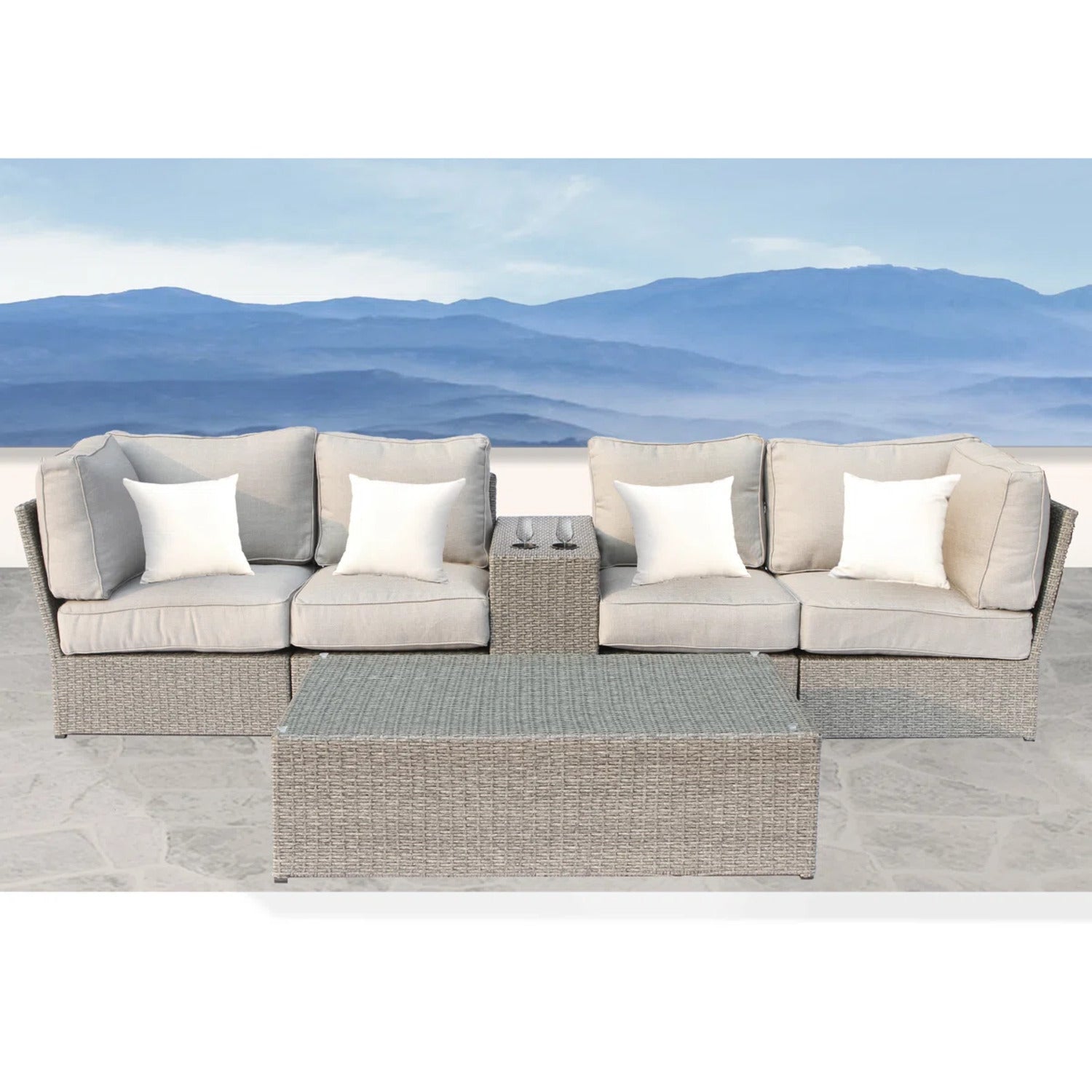 4-Seat Outdoor Wicker Conversation Set with Cushions – Fully Assembled