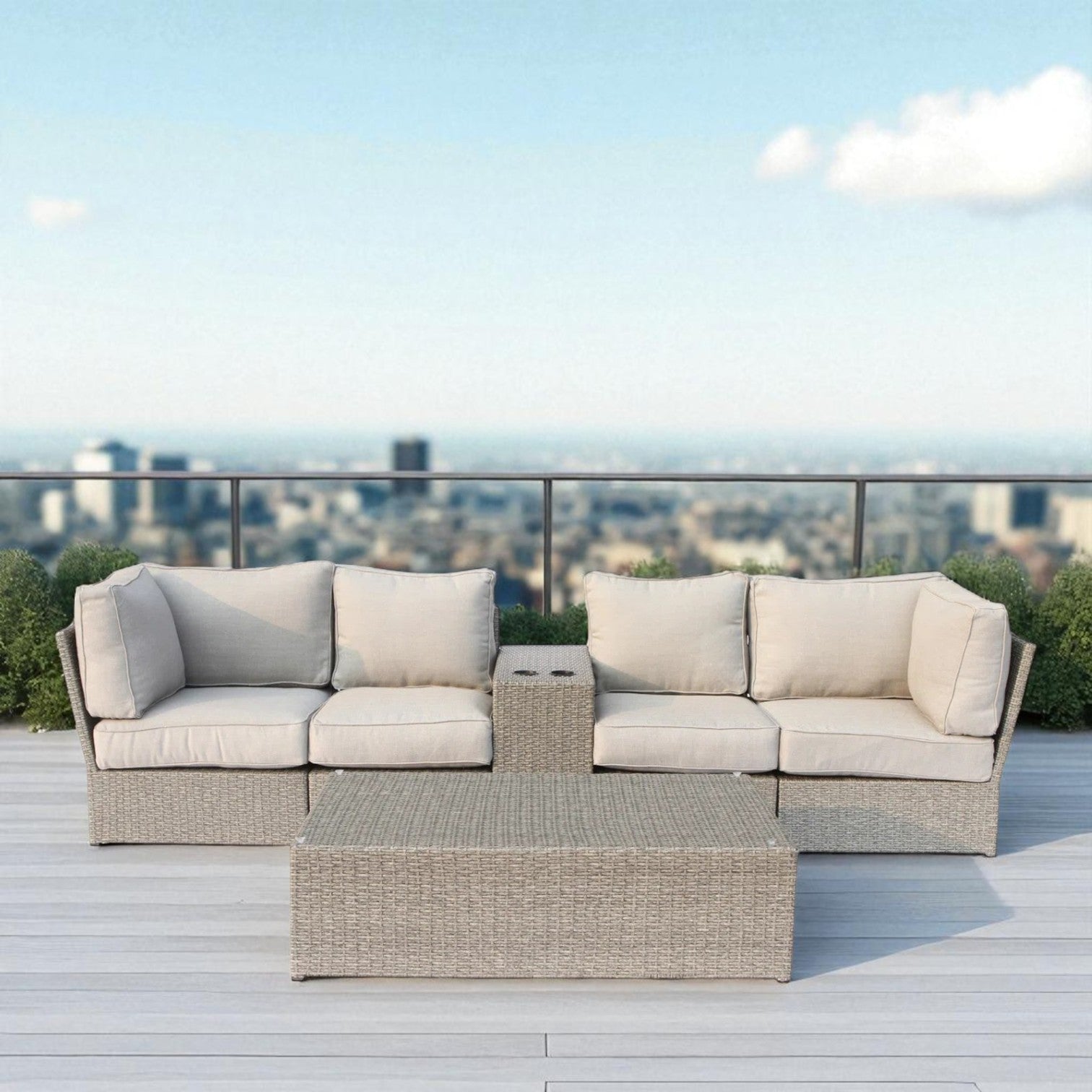 4-Seat Outdoor Wicker Conversation Set with Cushions – Fully Assembled