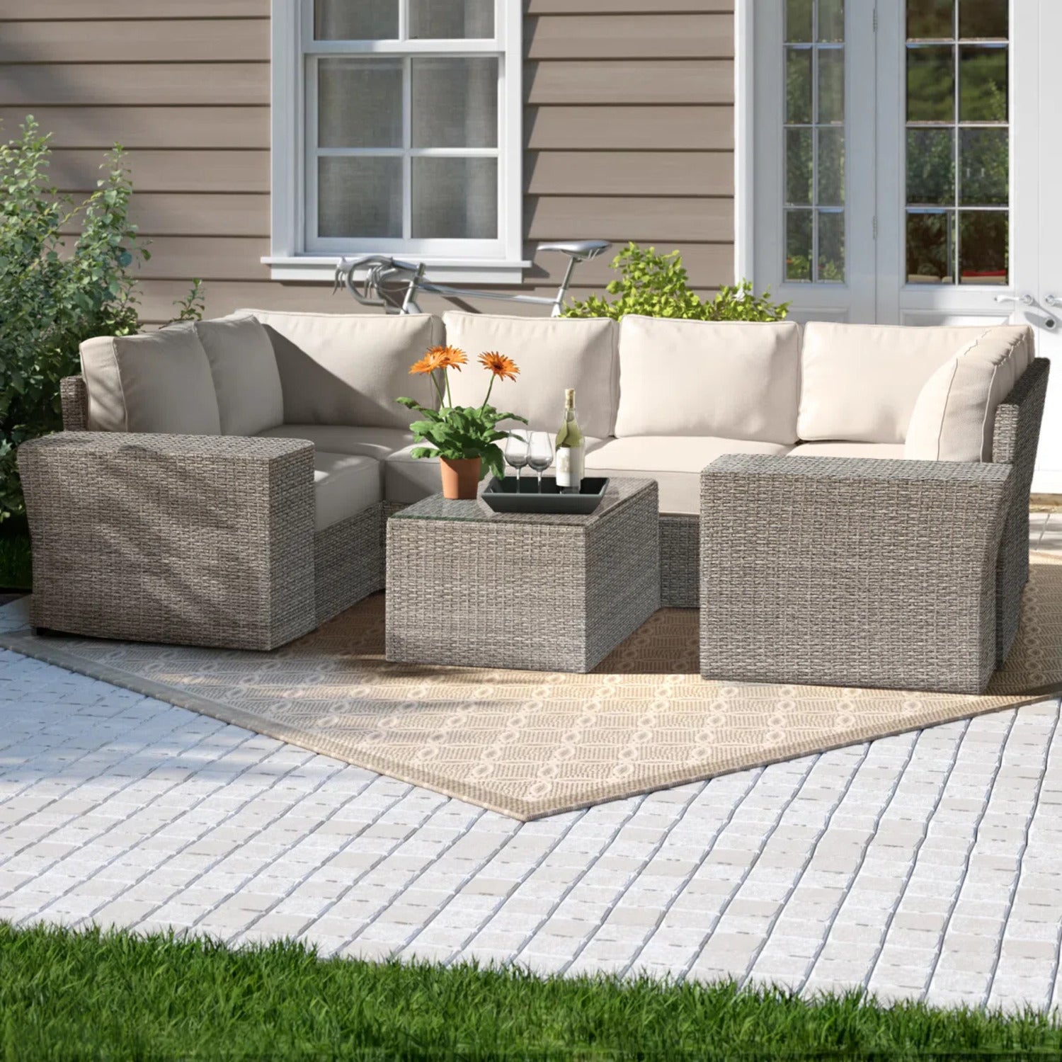 4-Person All-Weather Wicker Seating Set with Cushions – Fully Assembled