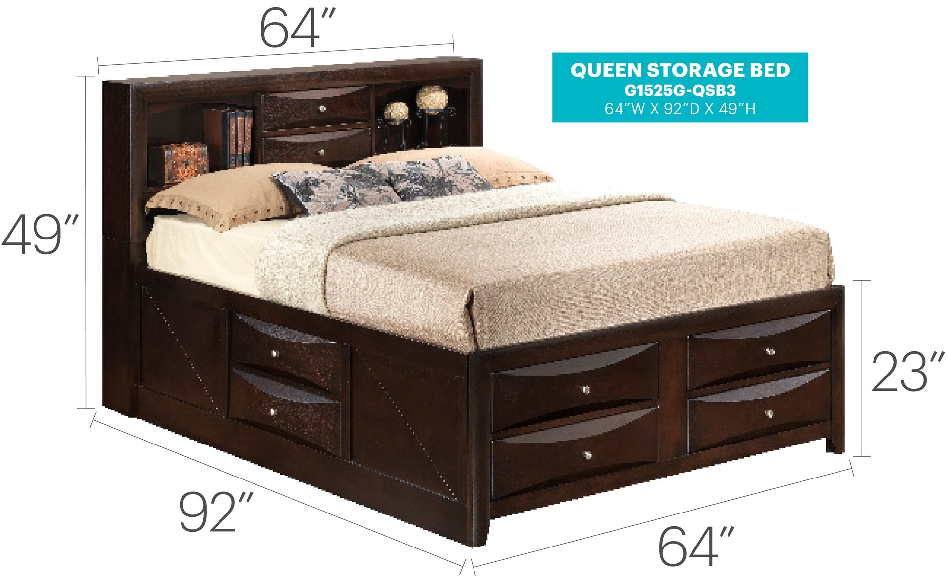 Marilla G1525G-QSB3 Queen Storage Bed , Cappuccino