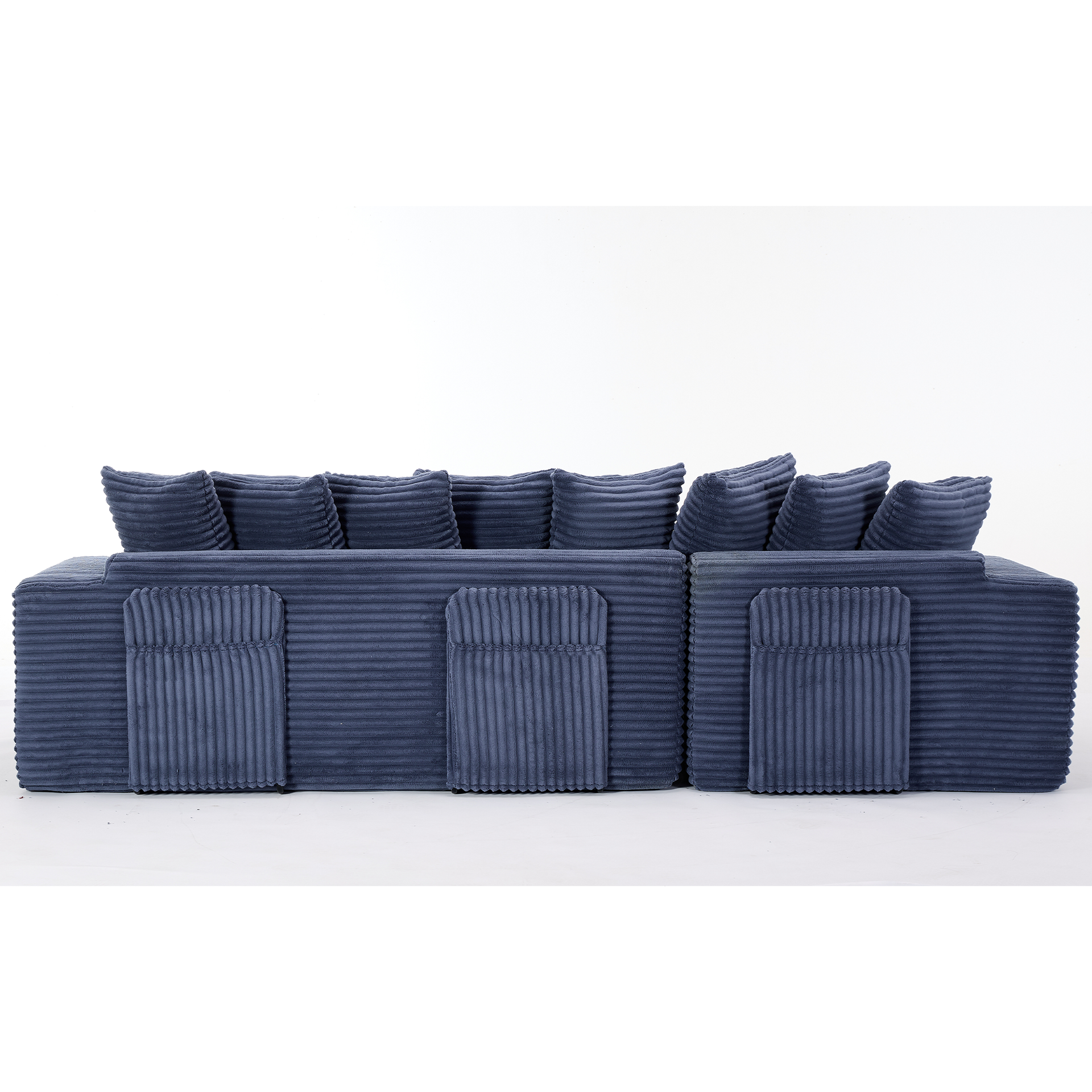 Oversize Cloud Sectional Couch, L-Shape Sofa, Convertible Floor Sleeper Sofa Bed, No Assembly ,Eight pillows,3-in-1,Magazine bag,(Right Facing Sofa),Corduroy,Blue