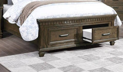 Traditional Style 1pc Queen Size Bed Footboard Drawers Upholstered Headboard Brown Finish Bedroom Furniture