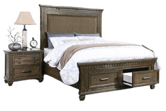 Traditional Style 1pc Queen Size Bed Footboard Drawers Upholstered Headboard Brown Finish Bedroom Furniture