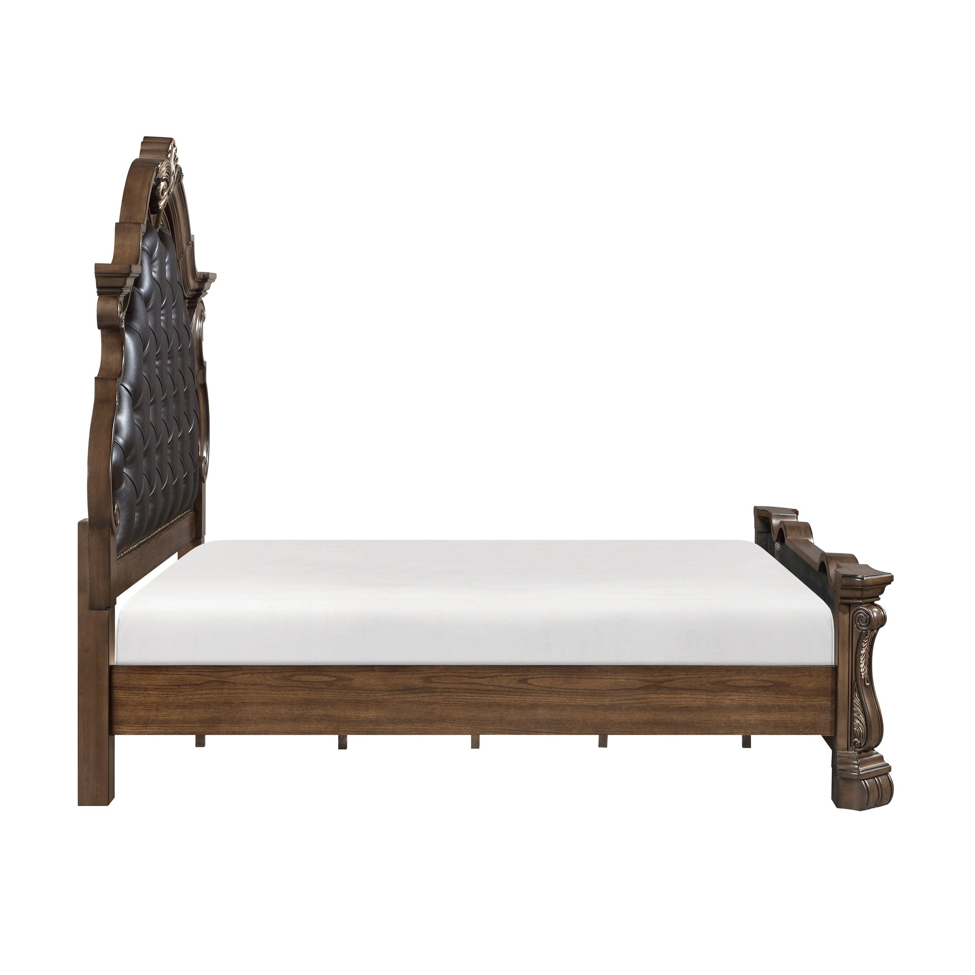 Formal Traditional Dark Brown Finish Luxury King Bed Tufted Headboard Intricate Carvings Gold Accent Detailing Bedroom Furniture 1pc
