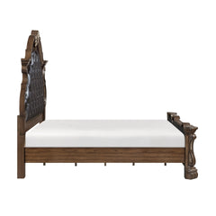 Formal Traditional Dark Brown Finish Luxury King Bed Tufted Headboard Intricate Carvings Gold Accent Detailing Bedroom Furniture 1pc