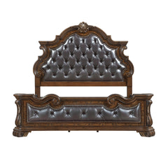 Formal Traditional Dark Brown Finish Luxury King Bed Tufted Headboard Intricate Carvings Gold Accent Detailing Bedroom Furniture 1pc