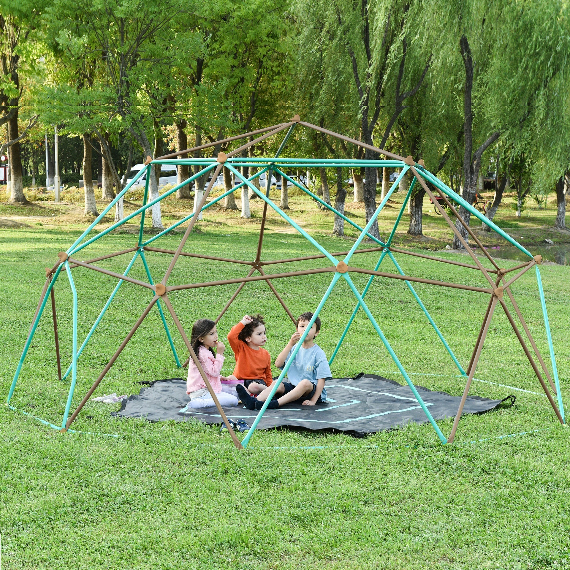 13ft Geometric Dome Climber Play Center, Kids Climbing Dome Tower with Hammock, Rust & UV Resistant Steel Supporting 1000 LBS