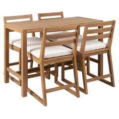 TREXM 5-Piece Rustic Patio Bar Set, Patio Table and Chairs Set with Ergonomic Chairs, Solid Wood Slatted Tabletop for Poolside, Balcony, Backyard, Porch (Light Teak+Beige Cushion)