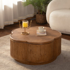 Flower-Shaped Rattan Coffee Table with Lift-Off Lid Storage, Boho-Chic Style, Perfect for Cozy Living Rooms & Compact Spaces