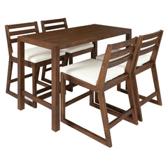 TREXM 5-Piece Rustic Patio Bar Set, Patio Table and Chairs Set with Ergonomic Chairs, Solid Wood Slatted Tabletop for Poolside, Balcony, Backyard, Porch (Mocha+Beige Cushion)