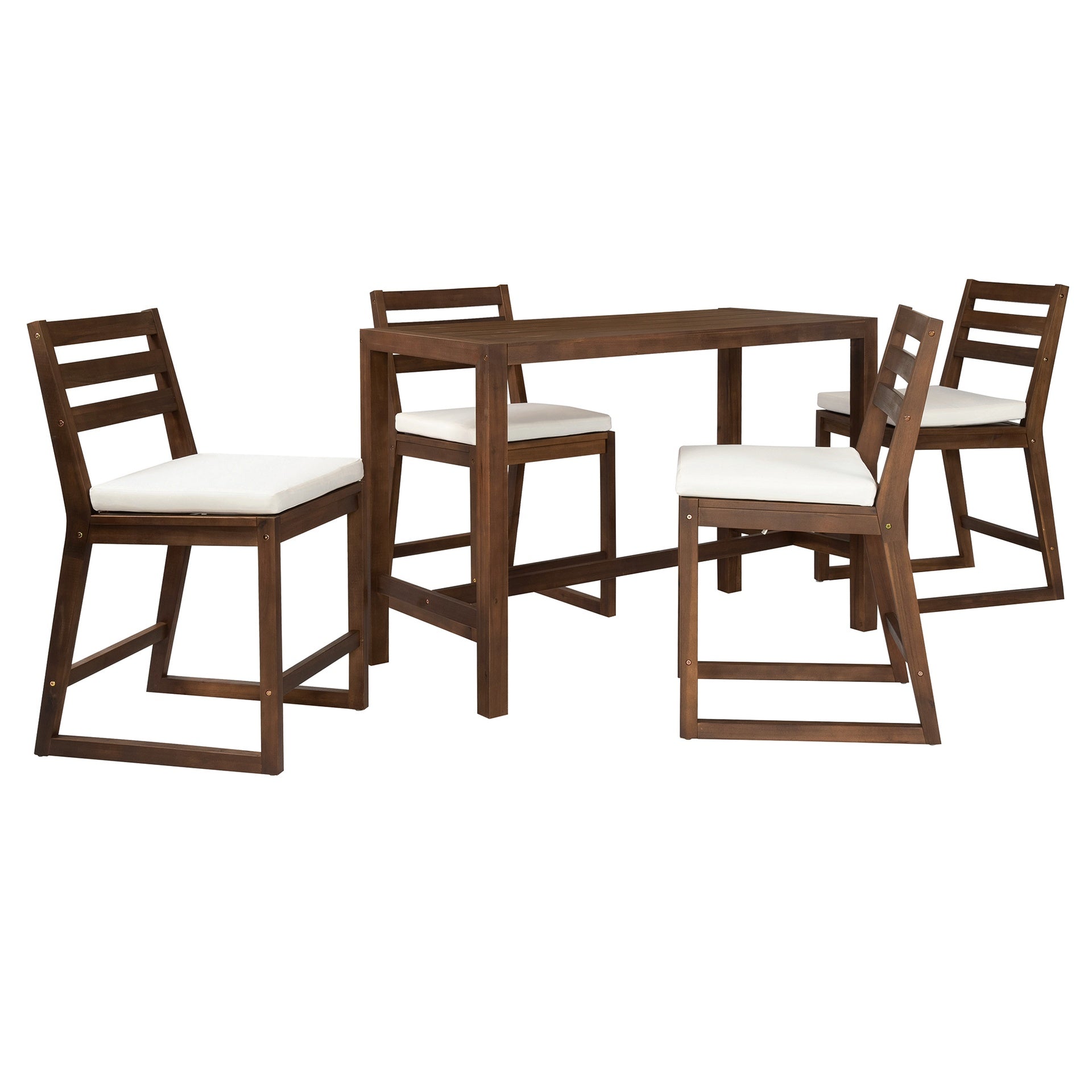 TREXM 5-Piece Rustic Patio Bar Set, Patio Table and Chairs Set with Ergonomic Chairs, Solid Wood Slatted Tabletop for Poolside, Balcony, Backyard, Porch (Mocha+Beige Cushion)