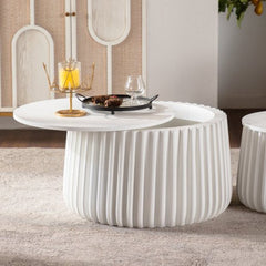 White Round Storage Table Set with Lift-Off Lid, Nesting Design, Elegant Curved-Edge Shape for Cozy Living Room Styling