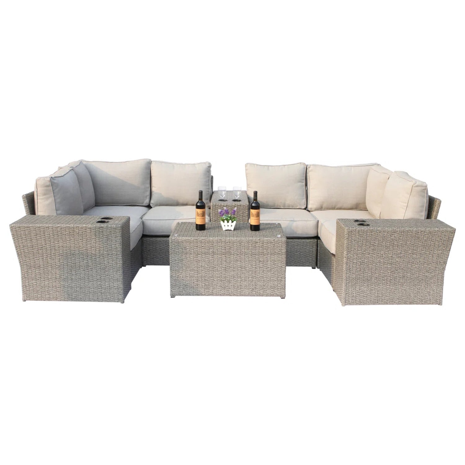 Fully Assembled 4-Seater Outdoor Modular Sectional Set with Cushions & Table