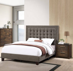 Elegant Style 1pc Queen Size Upholstered Bed Tufted Headboard Brown And Espresso Finish Bedroom Furniture