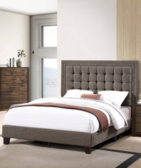 Elegant Style 1pc Queen Size Upholstered Bed Tufted Headboard Brown And Espresso Finish Bedroom Furniture
