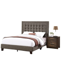 Elegant Style 1pc Queen Size Upholstered Bed Tufted Headboard Brown And Espresso Finish Bedroom Furniture