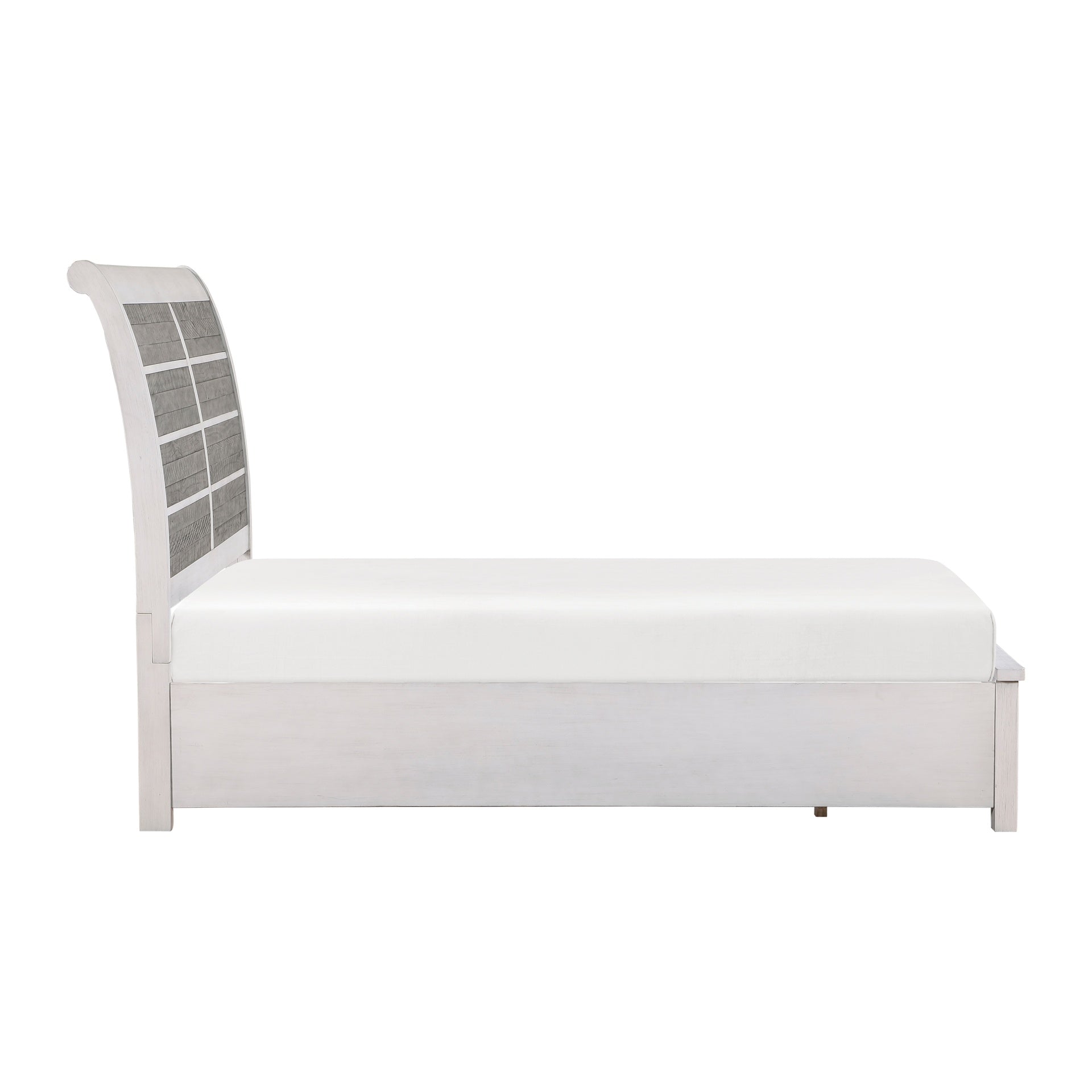 Antique White and Gray Finish Queen Platform Bed with Footboard Storage Classic Design Wooden Furniture 1pc