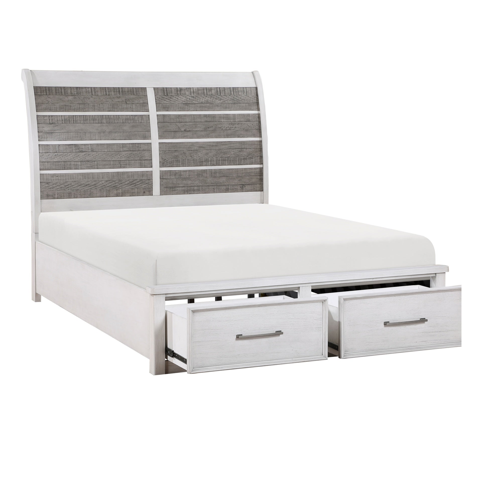 Antique White and Gray Finish Queen Platform Bed with Footboard Storage Classic Design Wooden Furniture 1pc