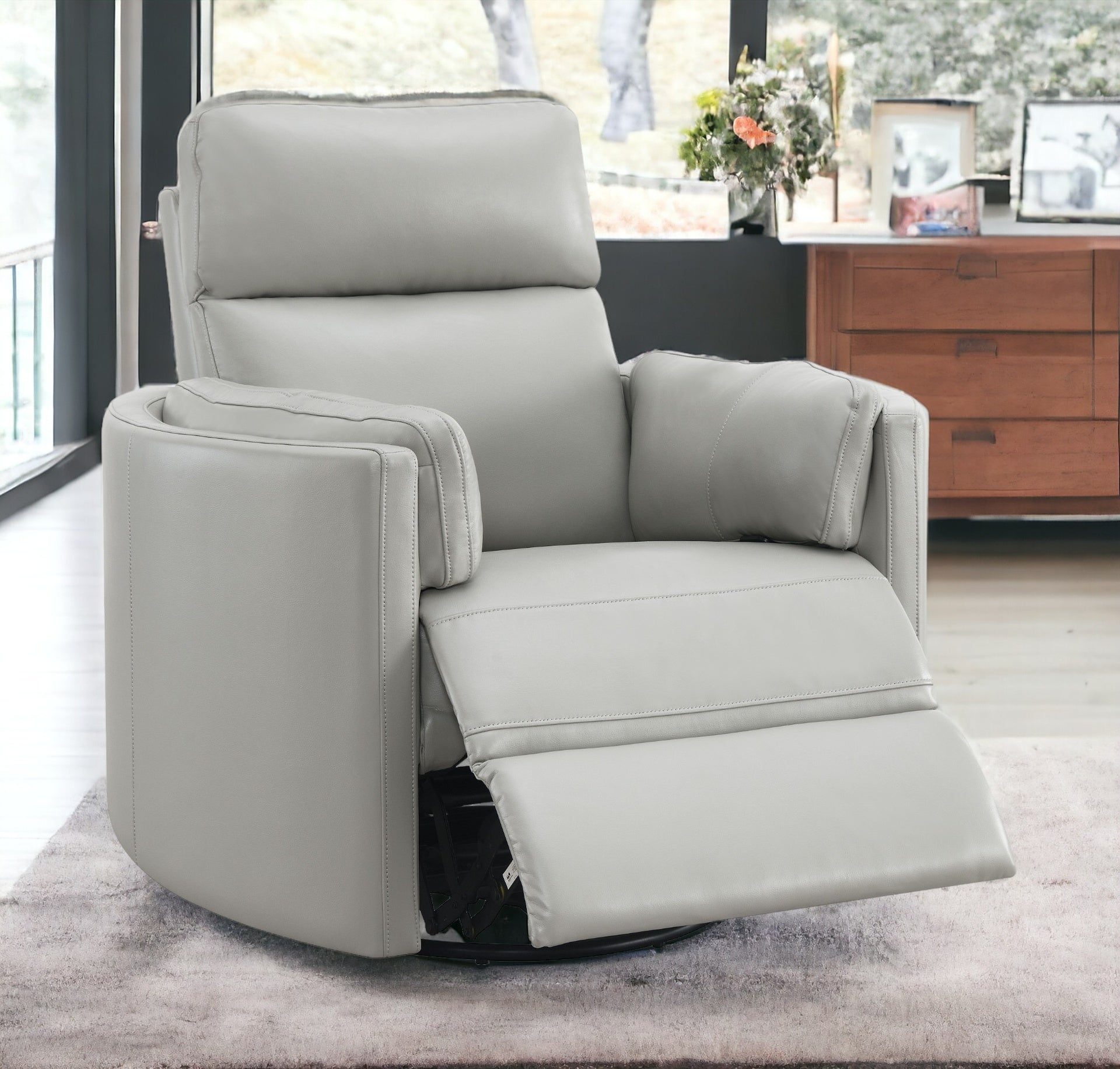 Sagen Gray Faux Leather Glider Recliner with Swivel