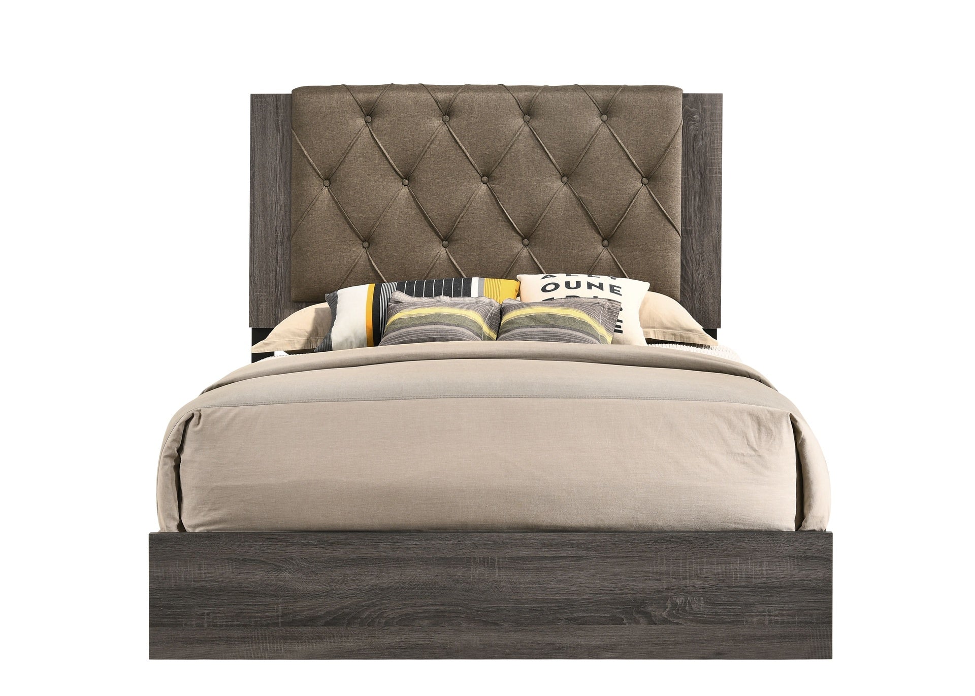 Avantika Fabric & Rustic Gray Oak Finish EK Bed