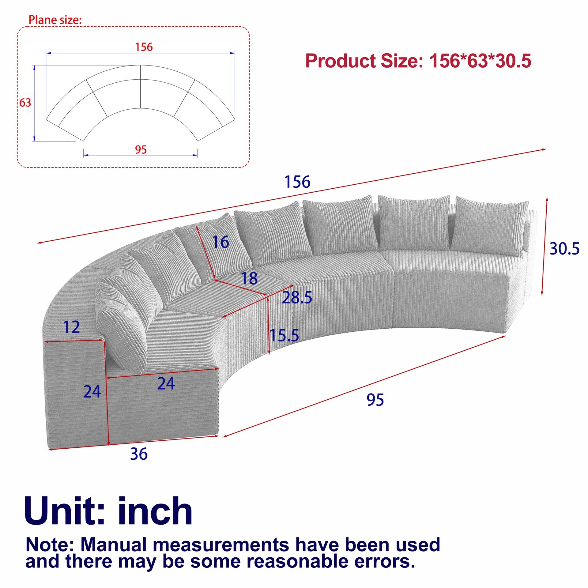 Corduroy curved sectional sofa with 8 pillows,Curved Symmetrical Modular Semi Circular Sofa Sectional for bedroom, living room, office for leisure or nap, reading room, and lobby(four modules)