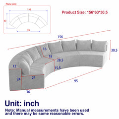 Corduroy curved sectional sofa with 8 pillows,Curved Symmetrical Modular Semi Circular Sofa Sectional for bedroom, living room, office for leisure or nap, reading room, and lobby(four modules)