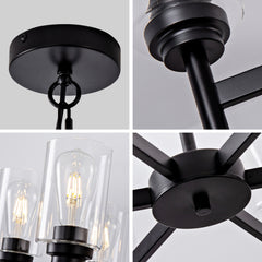 Farmhouse 6-Light Glass Chandelier, Modern Black Light Fixture for Kitchen Dining Room Over Table, Industrial Lighting for Living Room, Foyer, Entryway, E26 Bulb Base