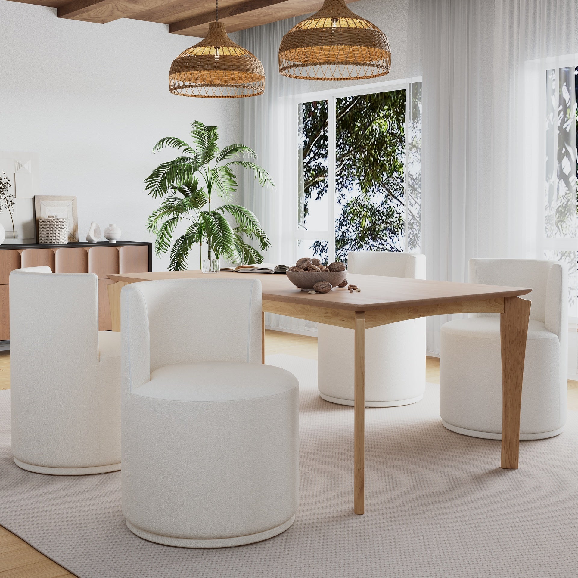 Modern Swivel Upholstered Side Chair in Beige (Set of 4)
