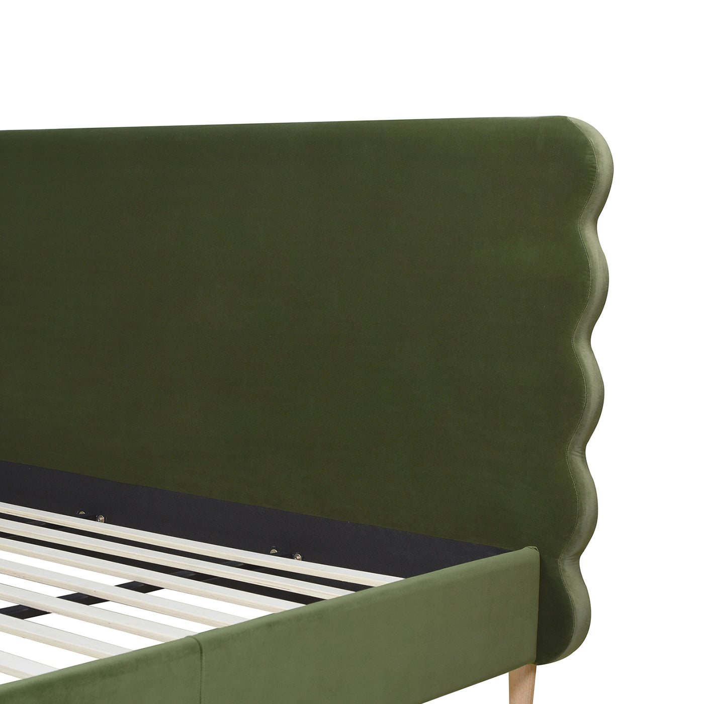 Stockholm Modern Wavy Headboard Platform Bed, King, Olive Green Performance Velvet