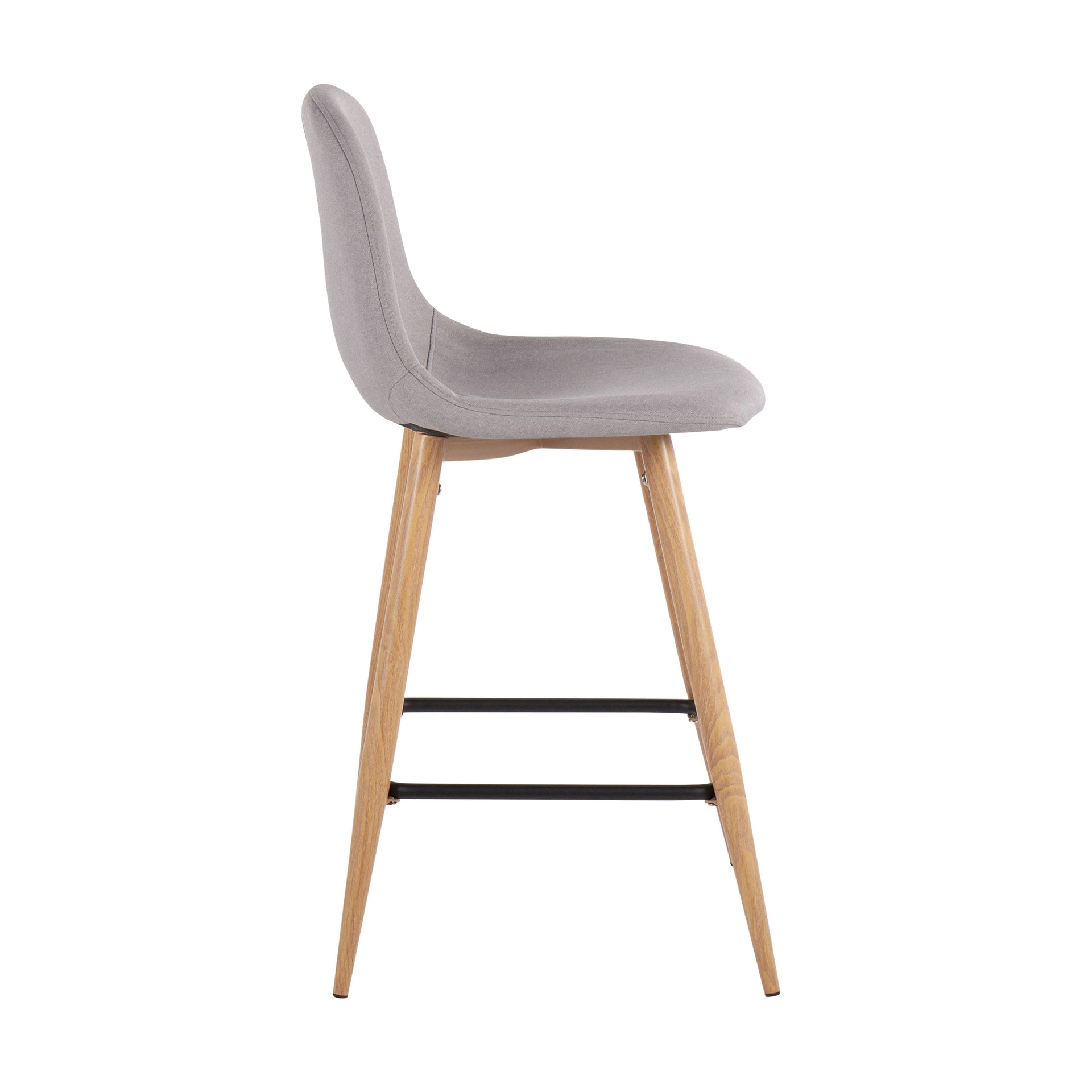 Pebble Mid-Century Modern Counter Stool in Natural Metal and Light Grey Fabric by LumiSource - Set of 2