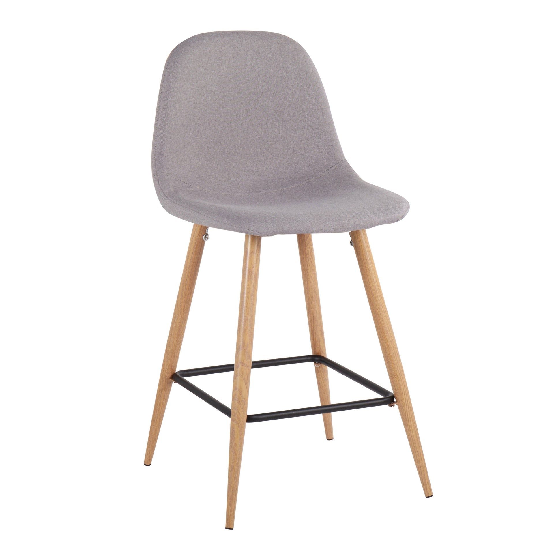 Pebble Mid-Century Modern Counter Stool in Natural Metal and Light Grey Fabric by LumiSource - Set of 2