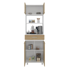 Sicilia Pantry Cabinet Freestanding Kitchen Storage Unit For Food, Dishes, Or Appliances, White/ Natural Oak