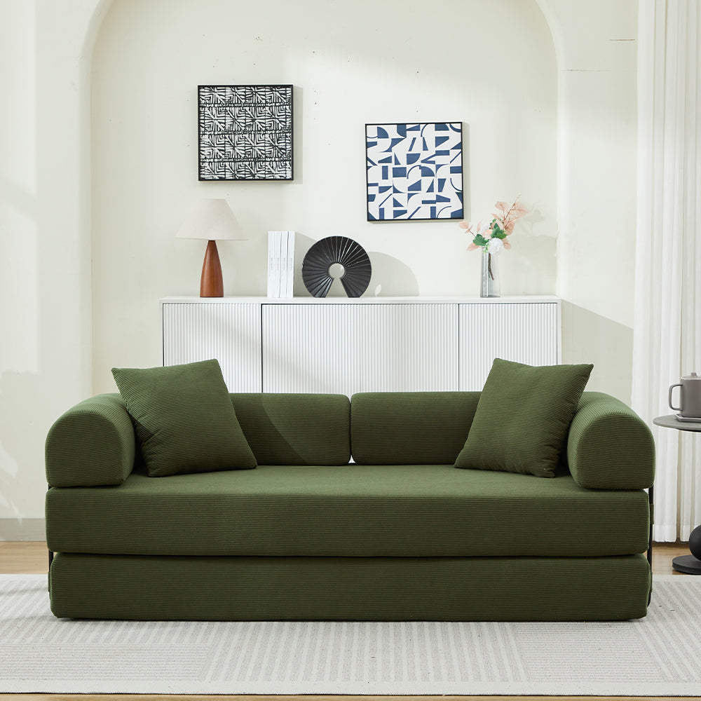 Folding Sofa Bed, 78.5" Convertible Couch Bed with 2 Pillows, Fold Out Couch, Foam Spring Floor Mattress, Futon Couch for Living Room, Office, Apartment