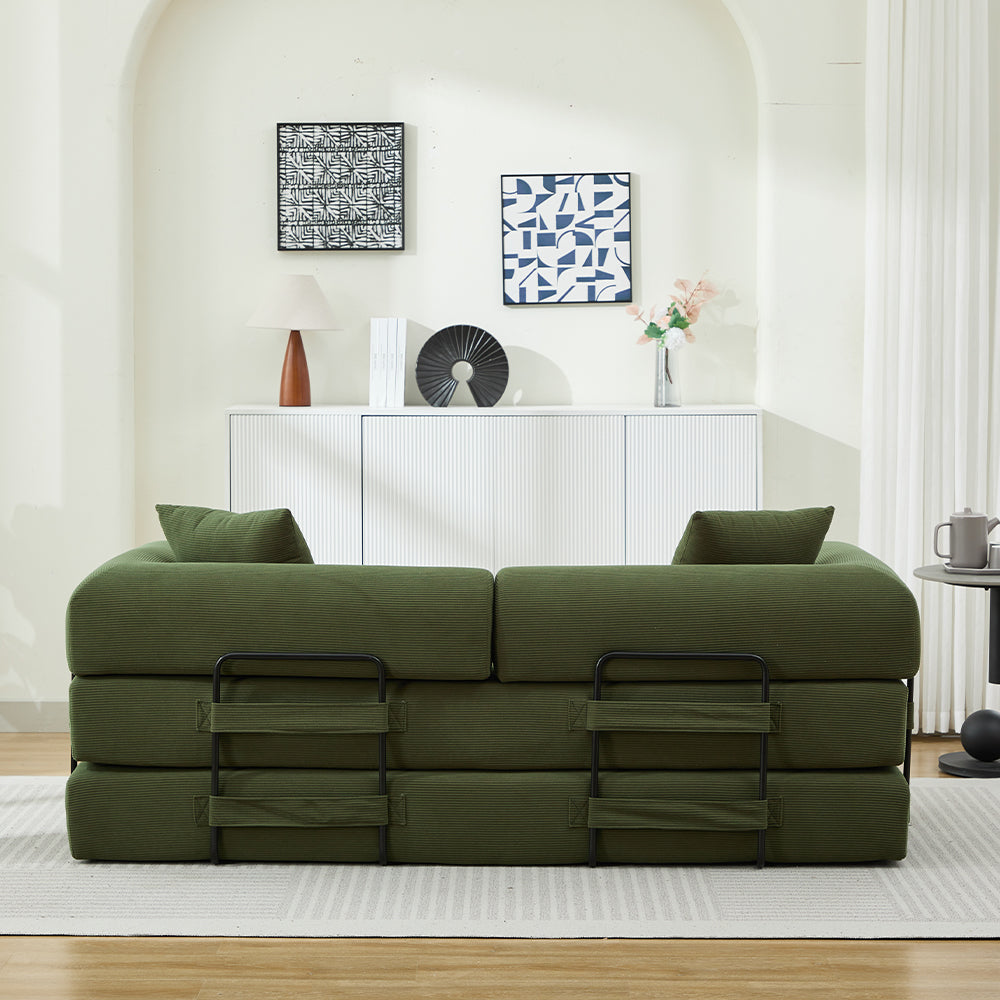 Folding Sofa Bed, 78.5" Convertible Couch Bed with 2 Pillows, Fold Out Couch, Foam Spring Floor Mattress, Futon Couch for Living Room, Office, Apartment