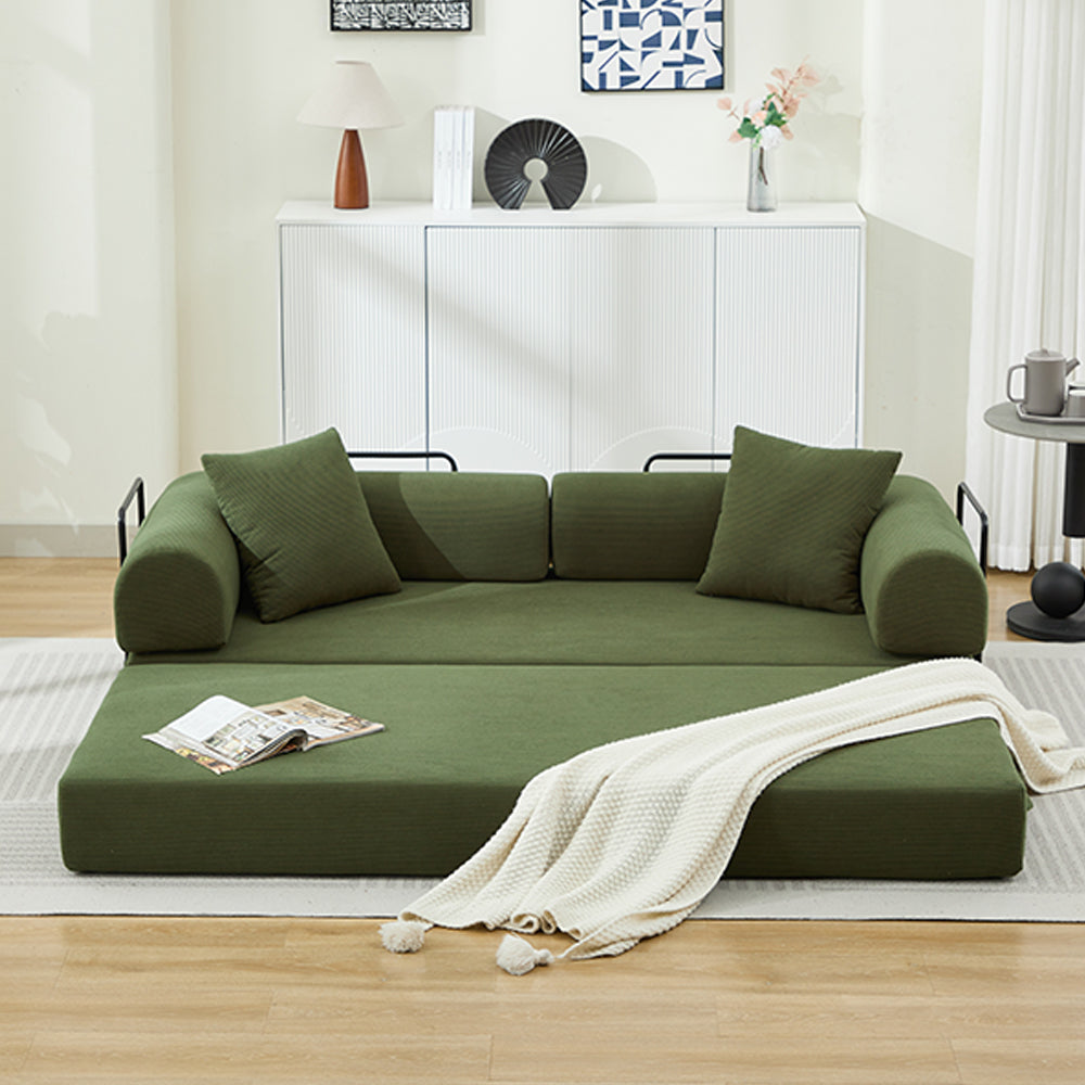 Folding Sofa Bed, 78.5" Convertible Couch Bed with 2 Pillows, Fold Out Couch, Foam Spring Floor Mattress, Futon Couch for Living Room, Office, Apartment