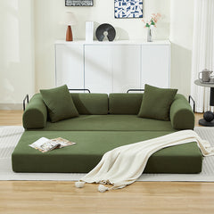Folding Sofa Bed, 78.5" Convertible Couch Bed with 2 Pillows, Fold Out Couch, Foam Spring Floor Mattress, Futon Couch for Living Room, Office, Apartment