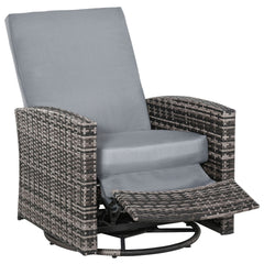 Outsunny Outdoor Wicker Swivel Recliner Chair, Reclining Backrest, Lifting Footrest, 360° Rotating Basic, Water Resistant Cushions for Patio, Gray