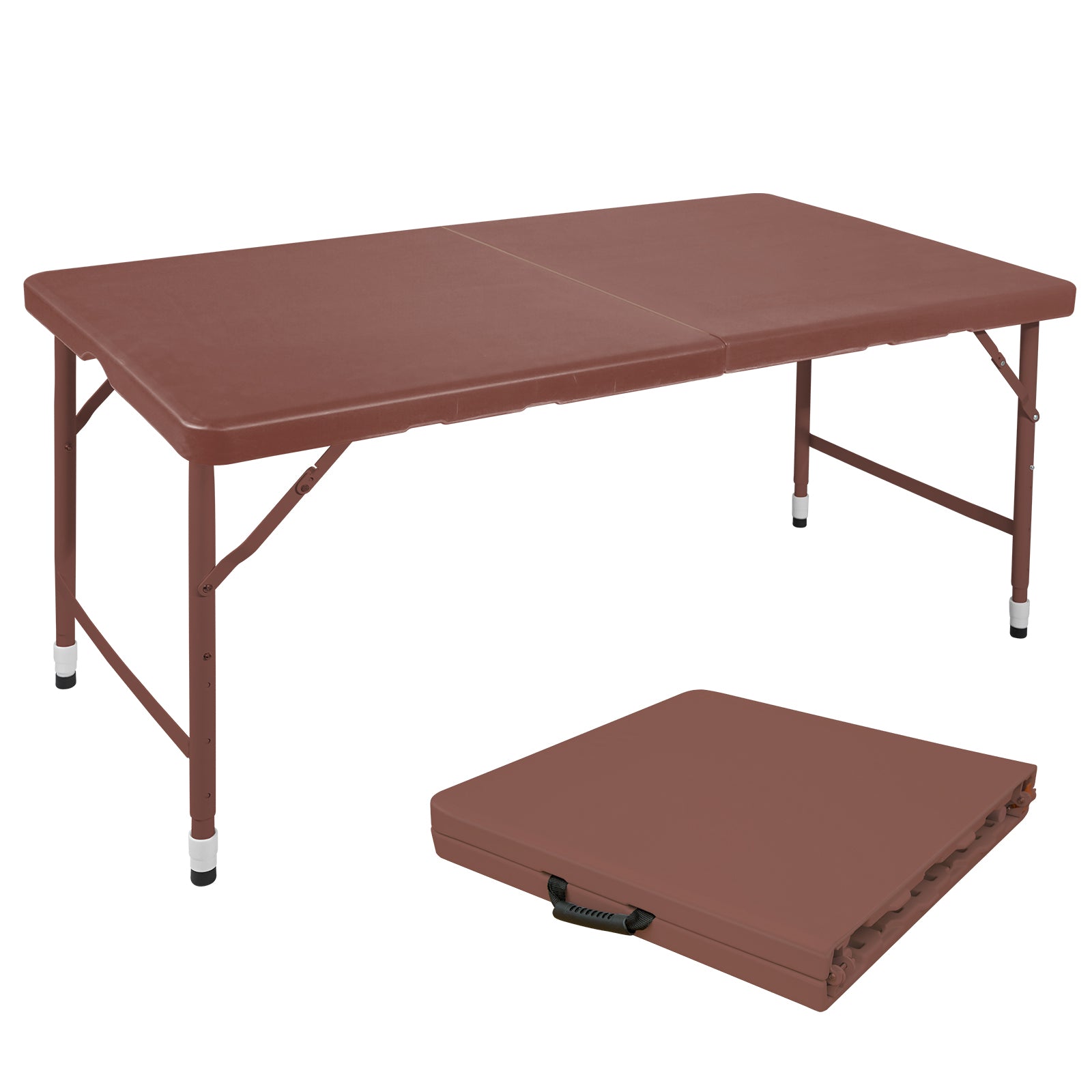 4ft Brown Portable Folding Table Indoor&Outdoor Maximum Weight 135KG Foldable Table for Camping