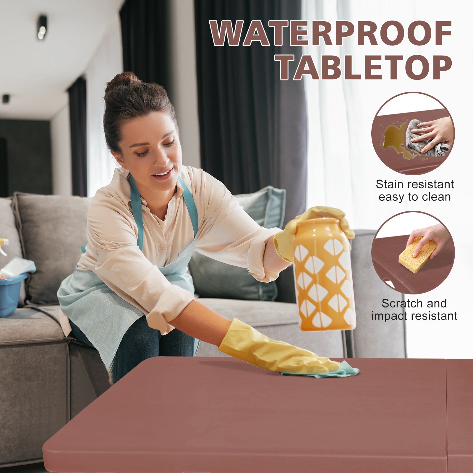 4ft Brown Portable Folding Table Indoor&Outdoor Maximum Weight 135KG Foldable Table for Camping