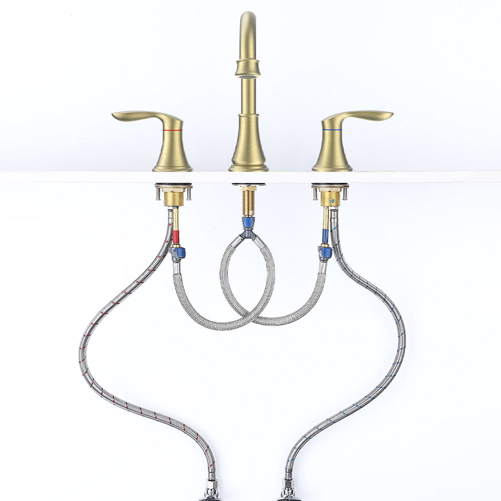 2-Handle 8 inch Widespread Bathroom Sink Faucet Brushed Gold Lavatory Faucet 3 Hole 360° Swivel Spout Vanity Sink Basin Faucets 3008B-NA